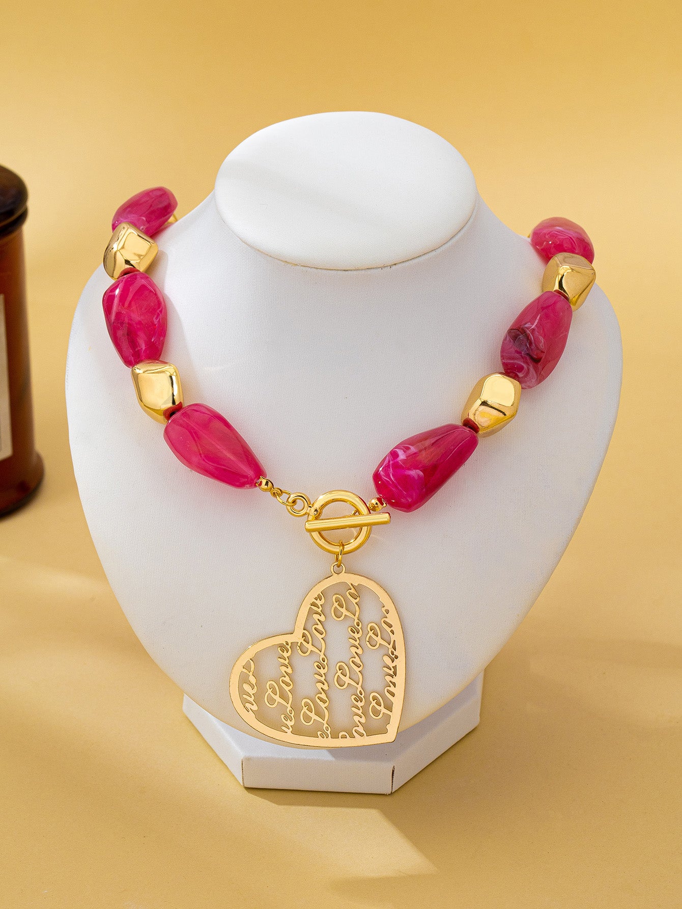 Maillard Style Irregular Acrylic Necklace With Beaded Chain, KC Golden Plated, Designed For Women