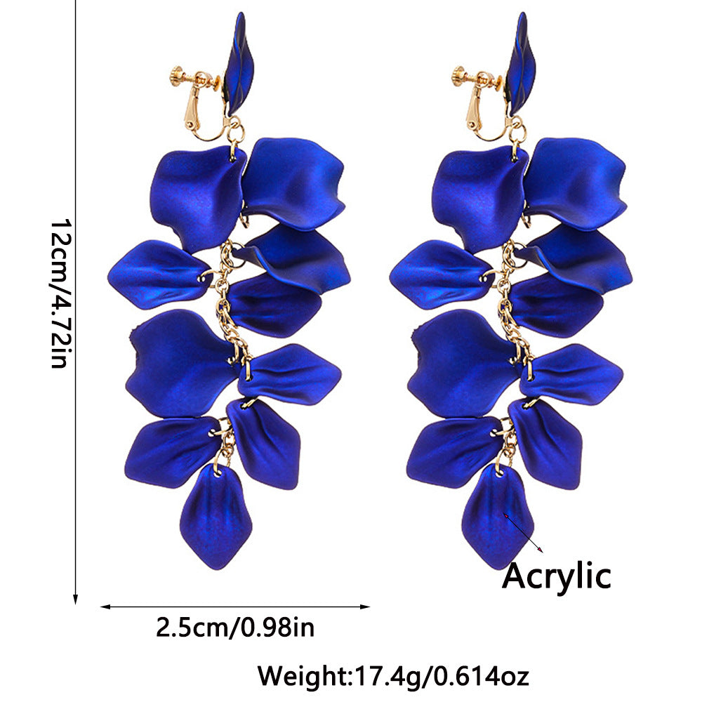 Exaggerated Yellow Rose Tassel Clip Earrings For Women In Acrylic Material