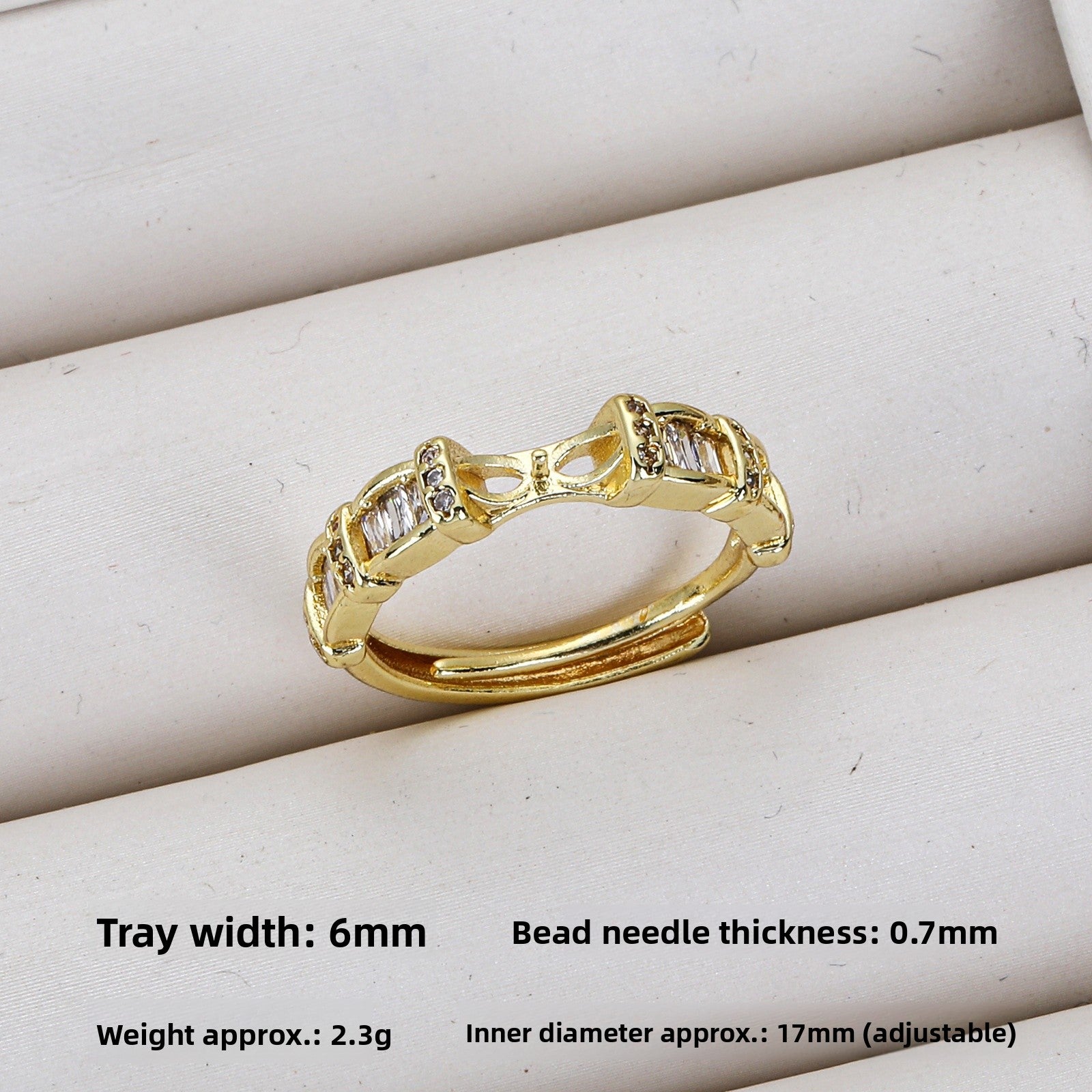 Irregular Copper Ring Setting With 18K Real Gold Electroplated Finish Featuring Zircon Inlay