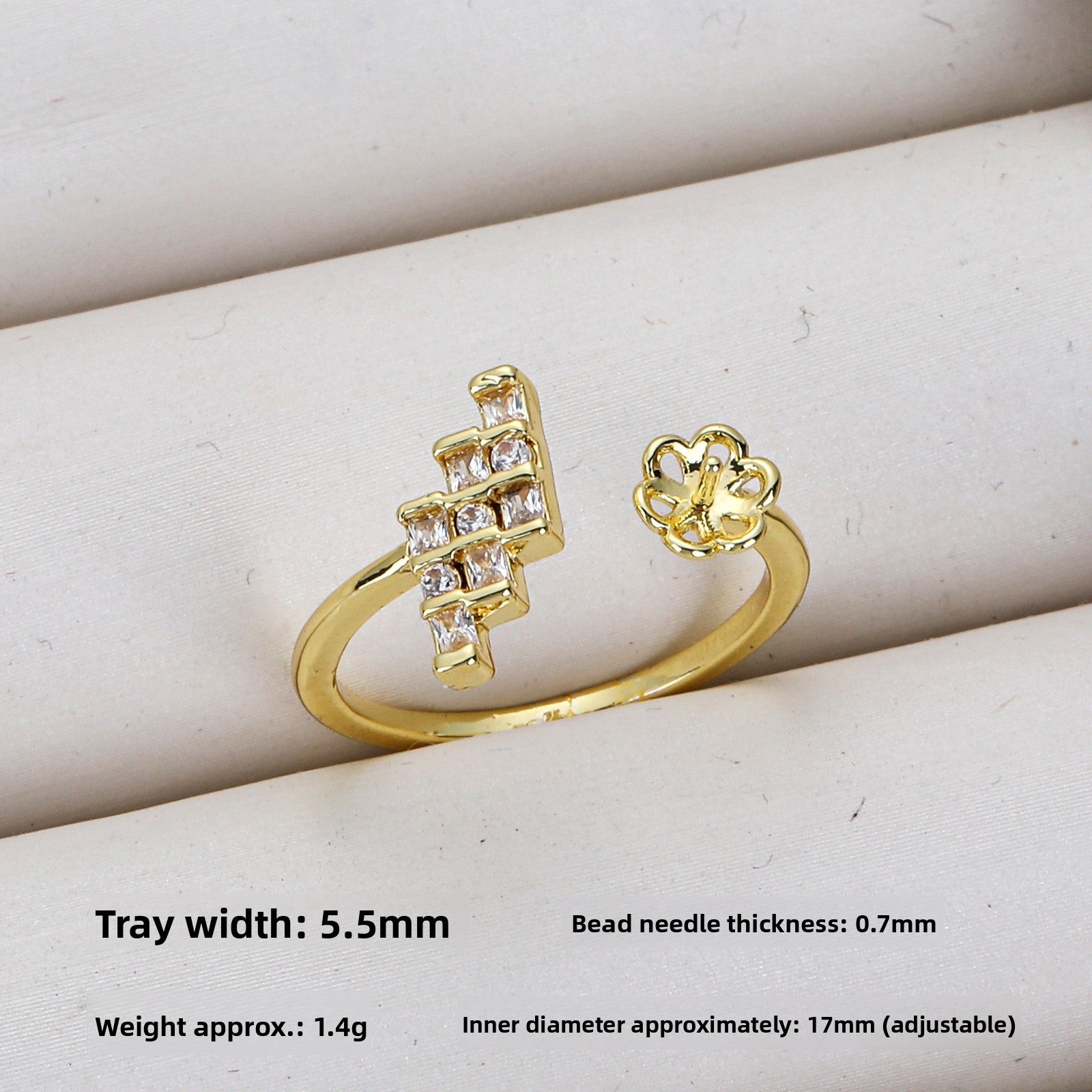 Irregular Copper Ring Setting With 18K Real Gold Electroplated Finish Featuring Zircon Inlay