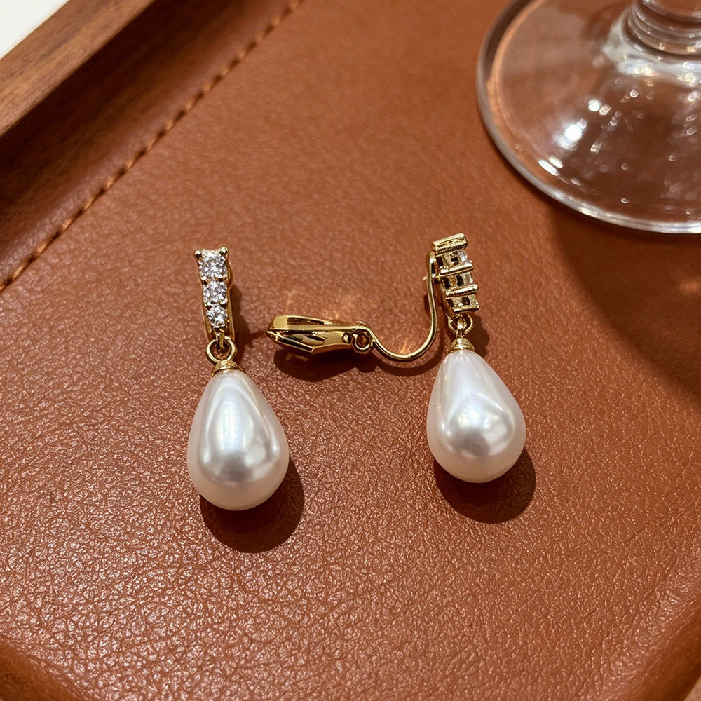 New Style Unisex Clip Earrings With Water Droplets Design In Gold Copper Featuring Zircon Inlay