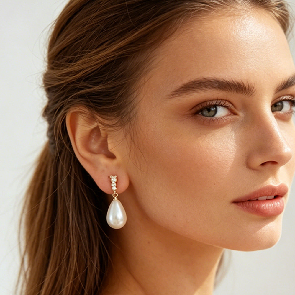 New Style Unisex Clip Earrings With Water Droplets Design In Gold Copper Featuring Zircon Inlay