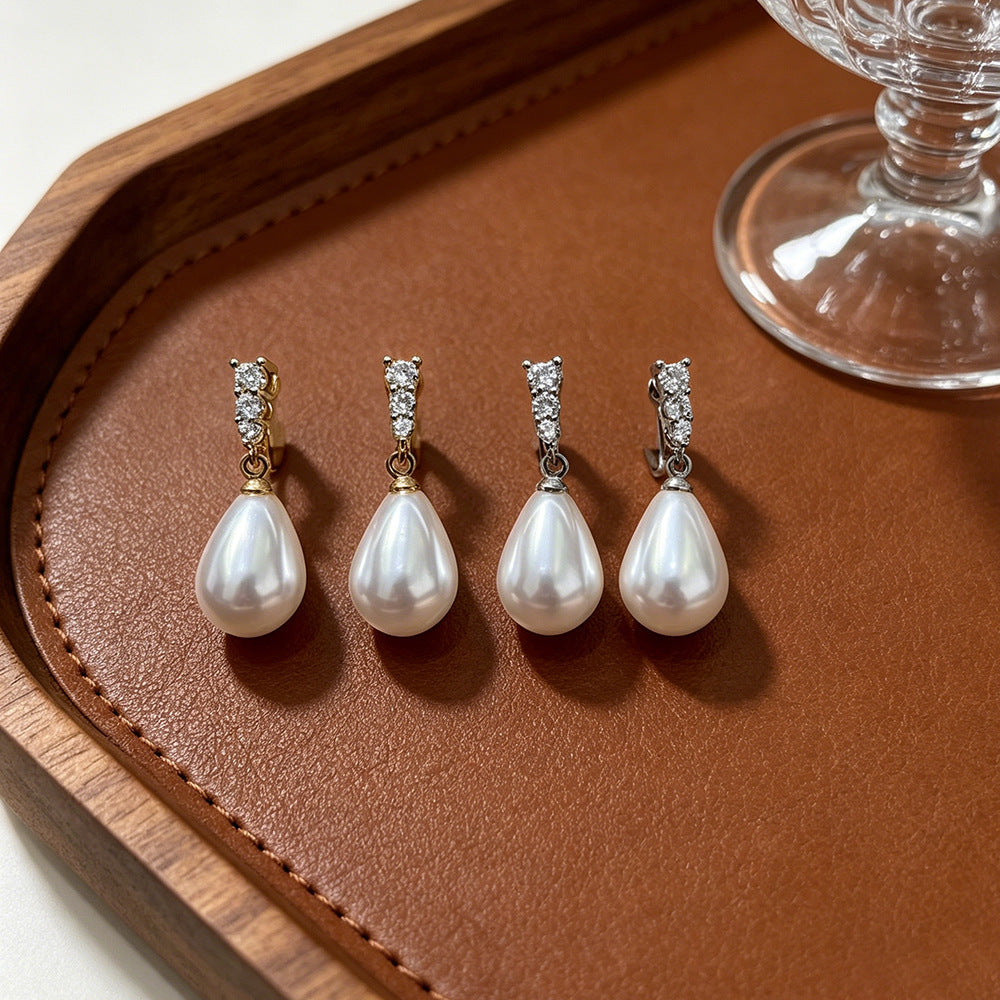 New Style Unisex Clip Earrings With Water Droplets Design In Gold Copper Featuring Zircon Inlay