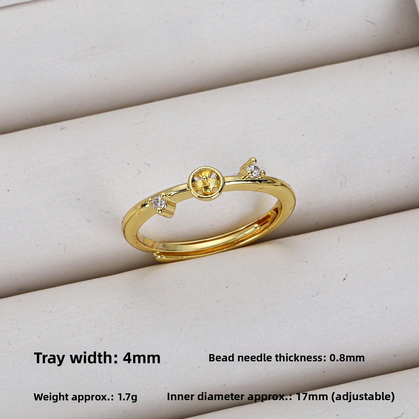 Irregular Copper Ring Setting With 18K Real Gold Electroplated Finish Featuring Zircon Inlay
