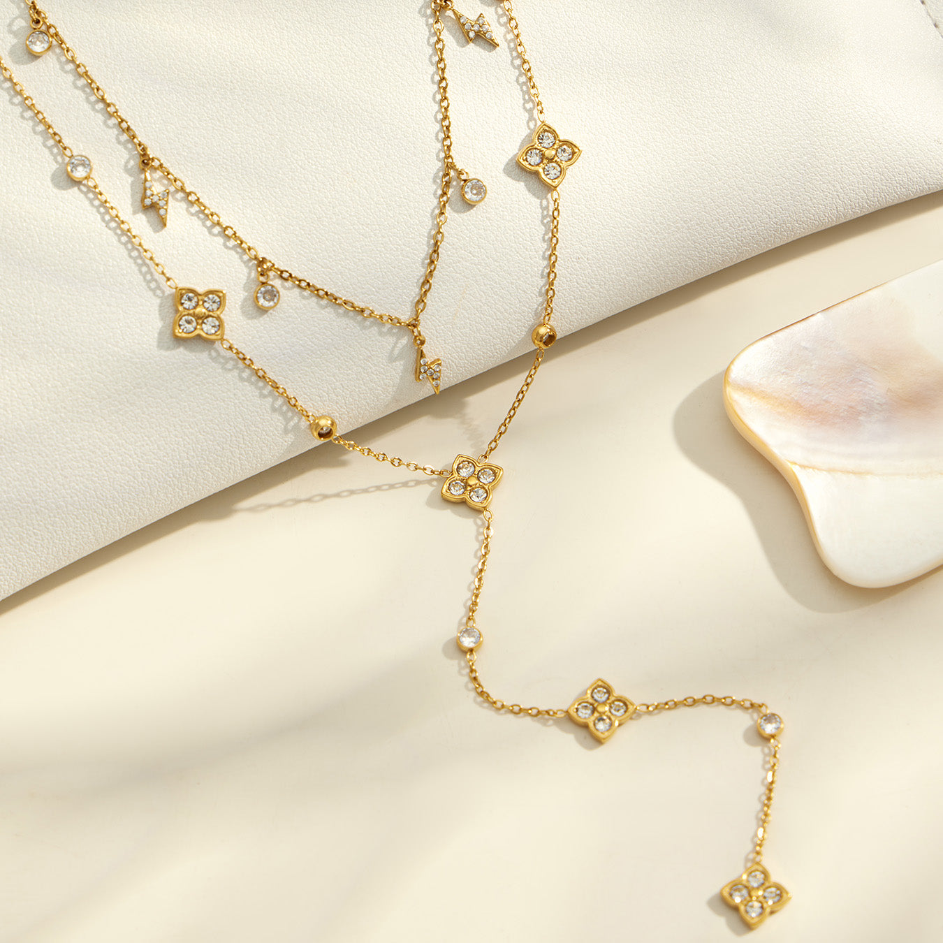 Geometric Pendant Necklace, Waterproof 316 Stainless Steel With 18K Gold Plated PVD Coating And Zircon Inlay, With Chain