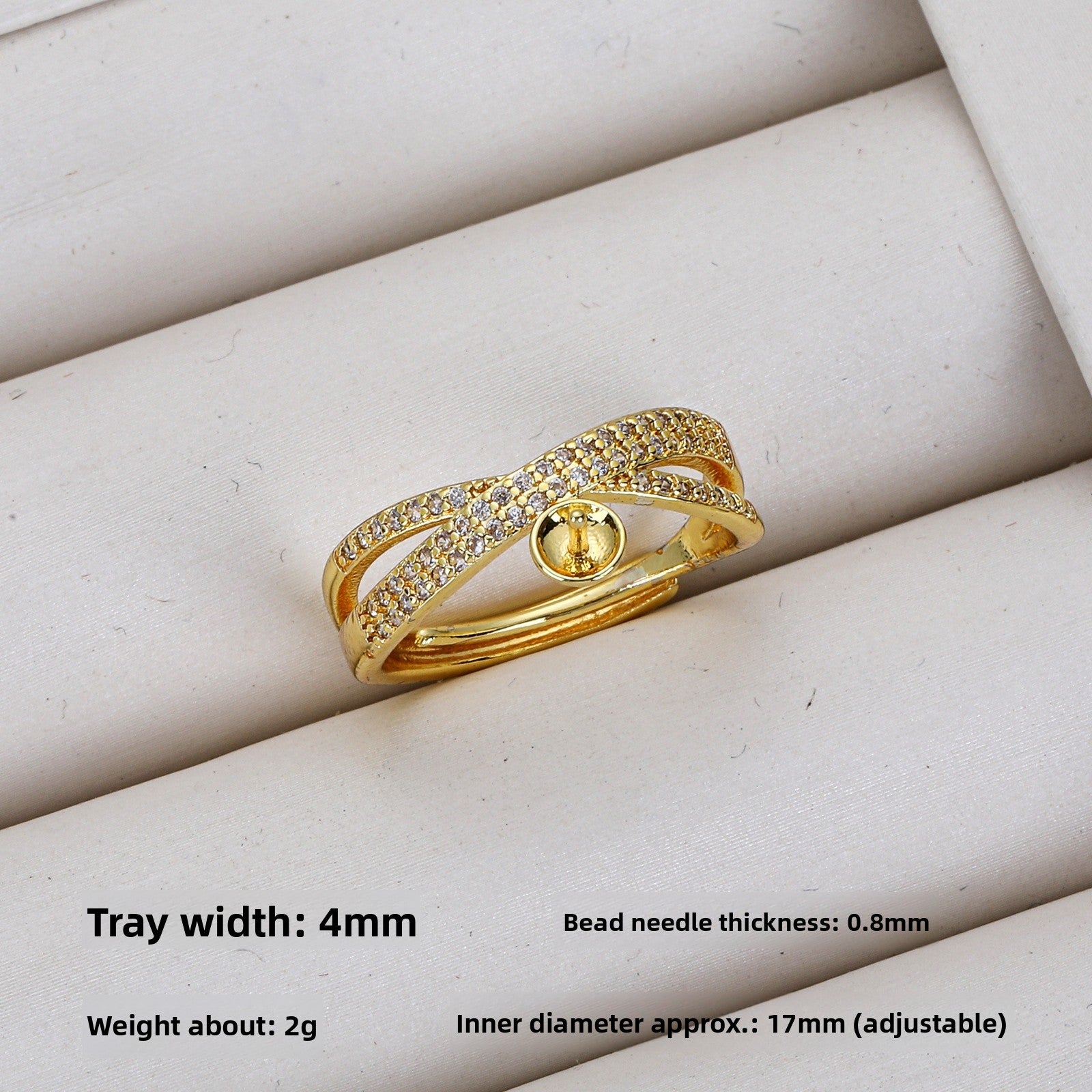 Irregular Copper Ring Setting With 18K Real Gold Electroplated Finish Featuring Zircon Inlay