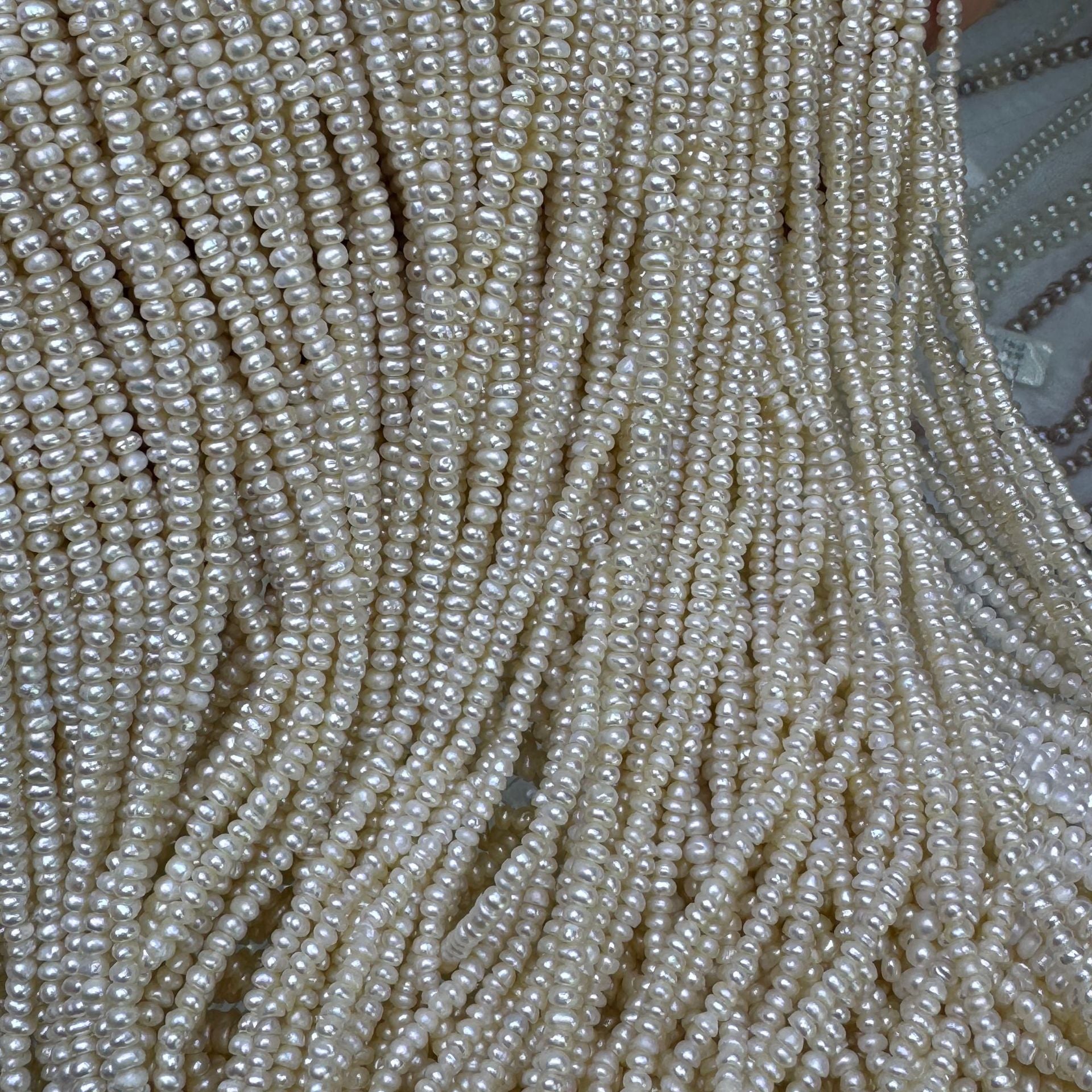 Handmade Freshwater Pearl Necklace Featuring Natural White 3-4mm Button Pearls