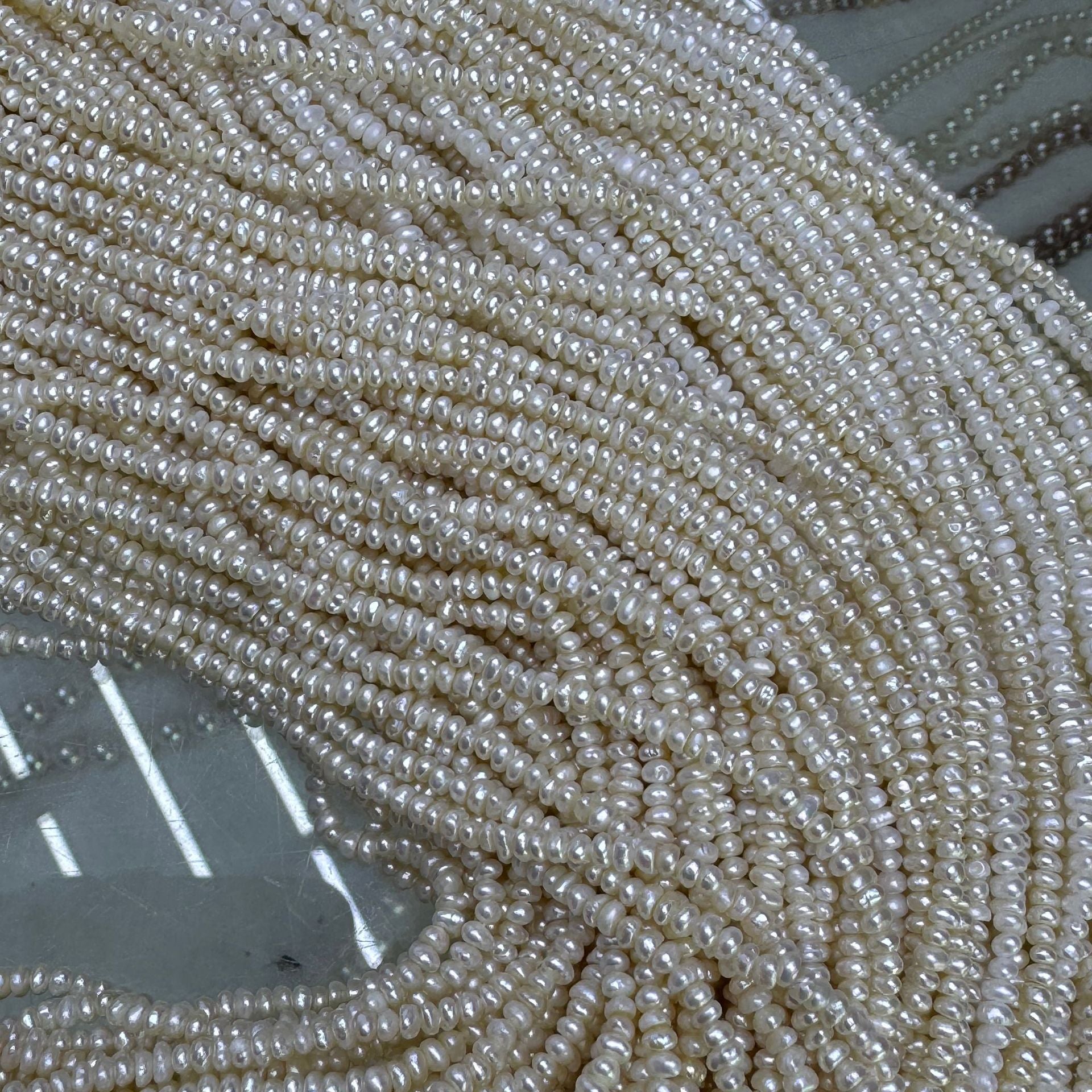 Handmade Freshwater Pearl Necklace Featuring Natural White 3-4mm Button Pearls