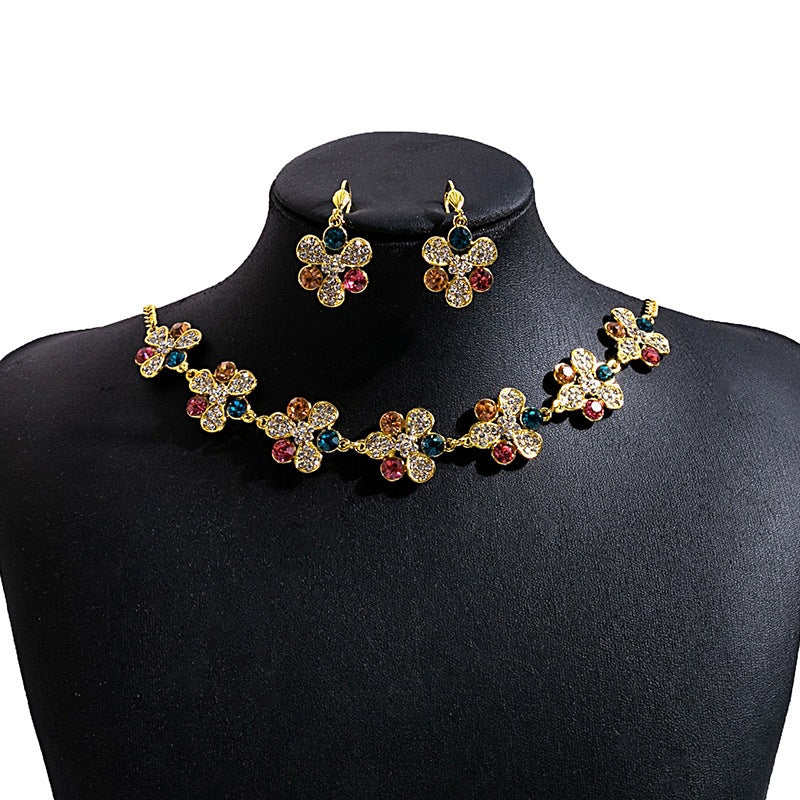Bohemian Women’s Jewelry Set Featuring Flower Patterns With Turquoise Inlay, Alloy Material, And Tassel Craft