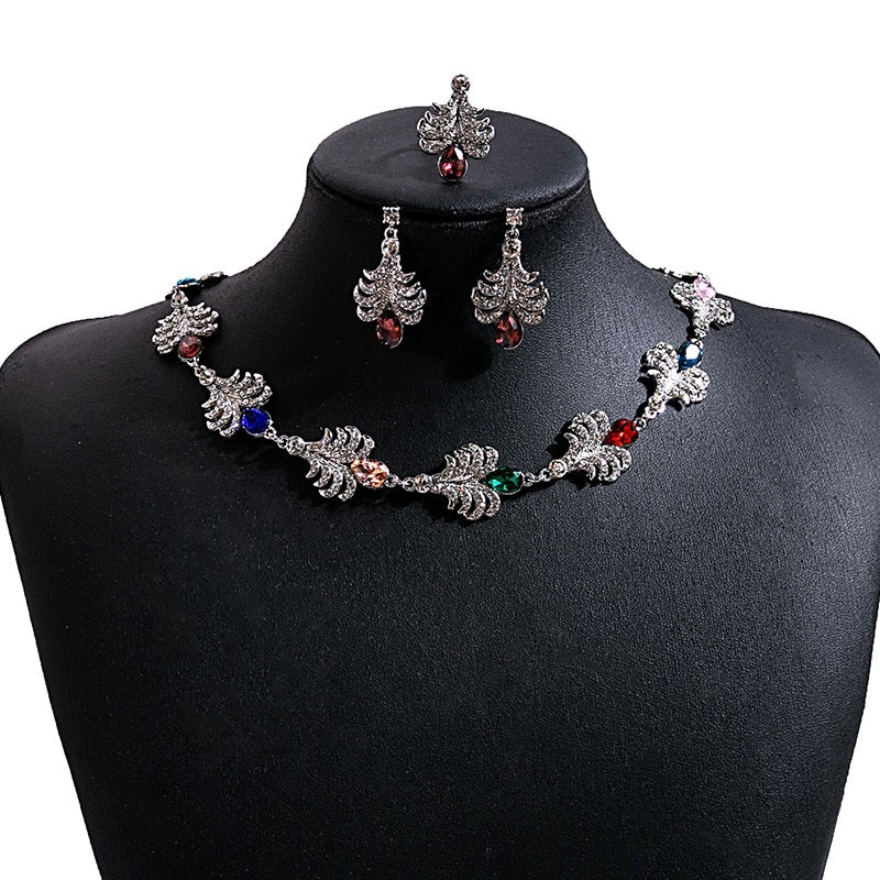 Bohemian Women’s Jewelry Set Featuring Flower Patterns With Turquoise Inlay, Alloy Material, And Tassel Craft