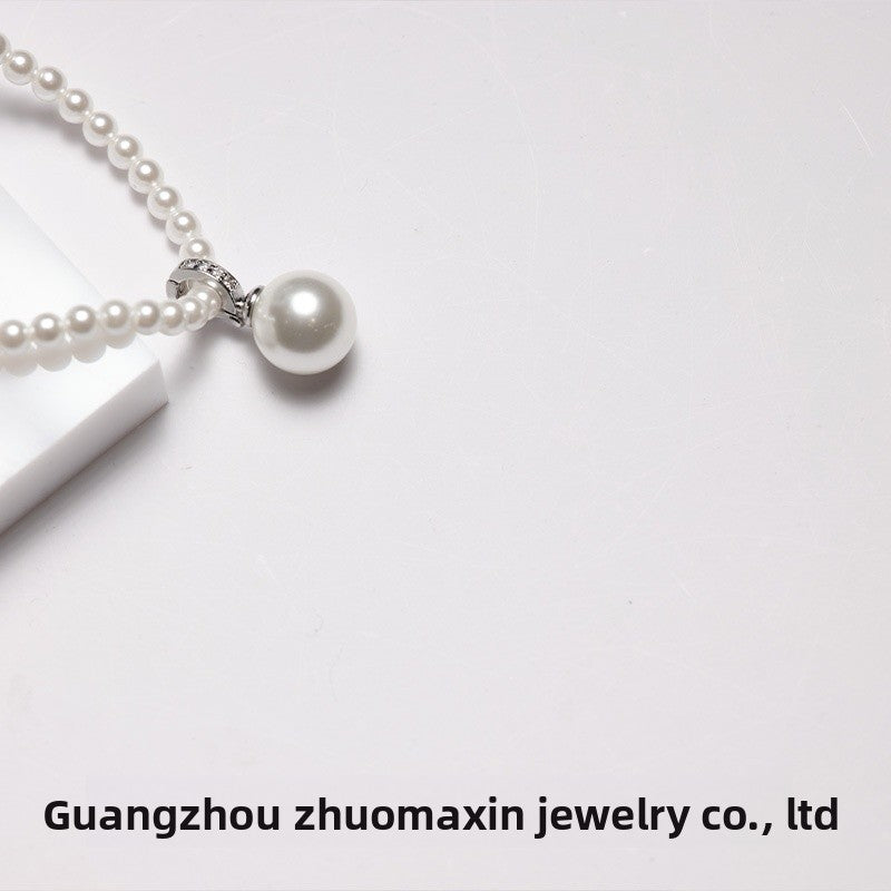 Handmade White Imitation Pearl Choker Necklace For Women With Sweet Style And Beaded Chain
