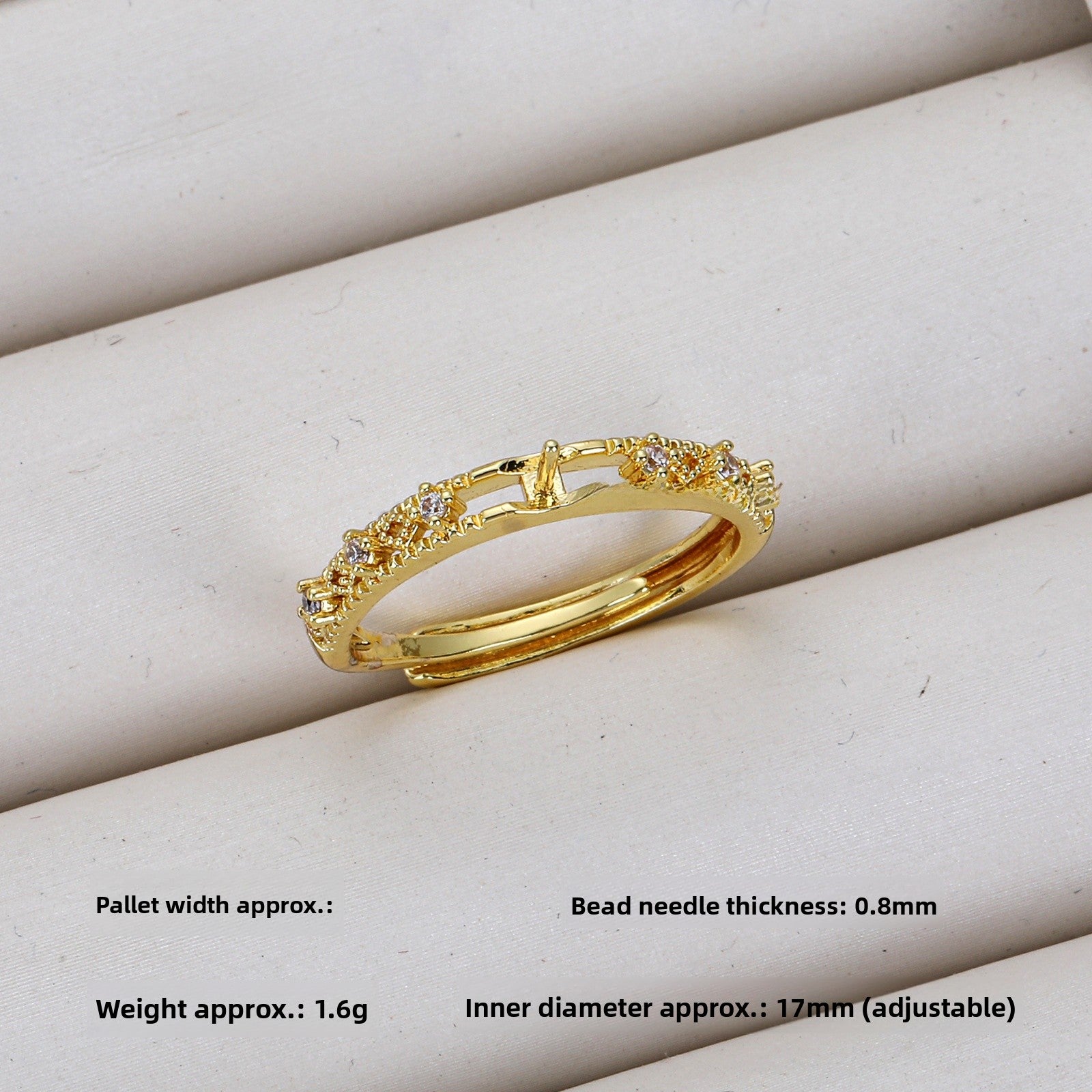 Irregular Copper Ring Setting With 18K Real Gold Electroplated Finish Featuring Zircon Inlay