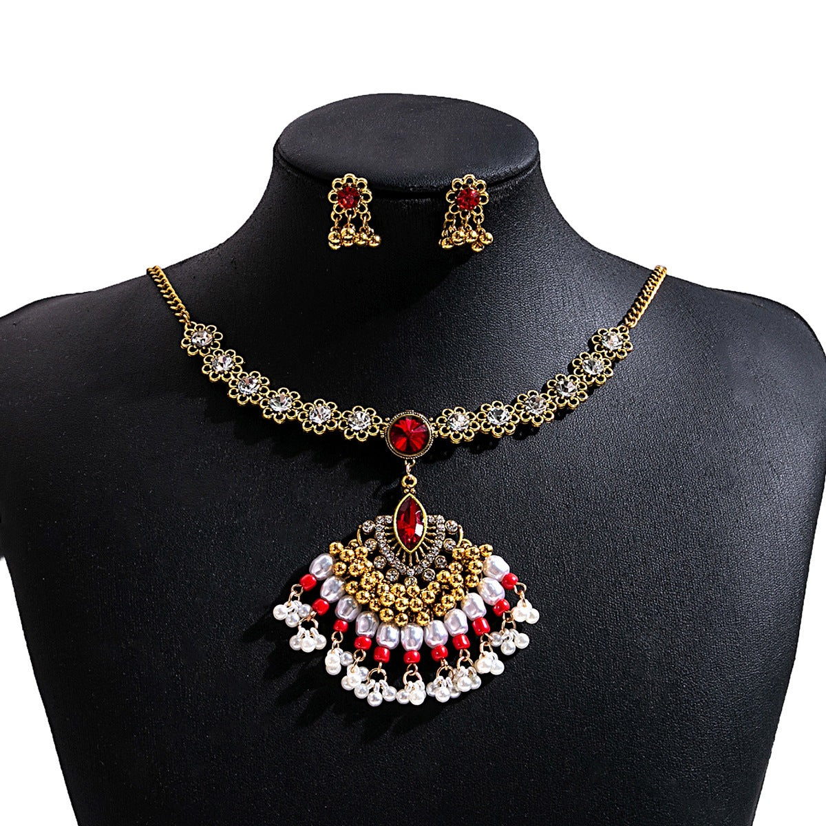 Bohemian Women’s Jewelry Set Featuring Flower Patterns With Turquoise Inlay, Alloy Material, And Tassel Craft