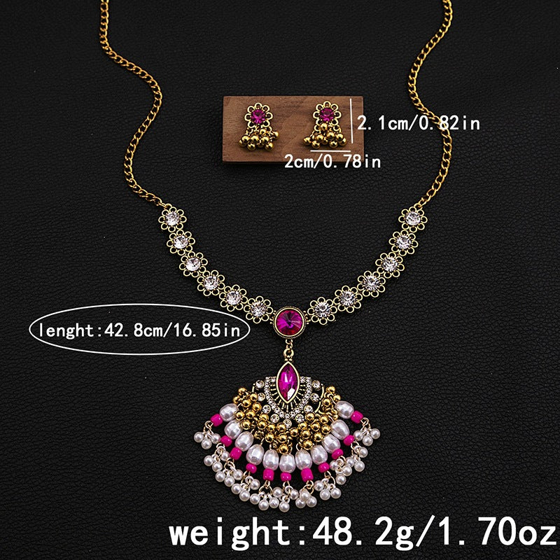 Bohemian Women’s Jewelry Set Featuring Flower Patterns With Turquoise Inlay, Alloy Material, And Tassel Craft