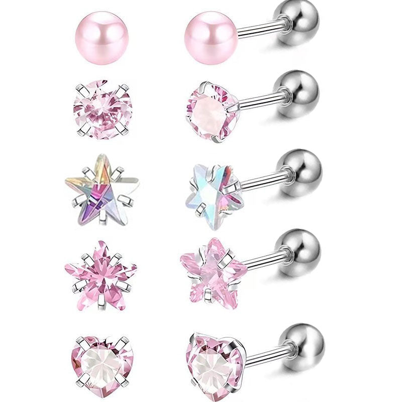 Pentagram Hypoallergenic Stud Earrings For Women In 304 Stainless Steel With 18K Gold PVD Coating And Zircon Inlay