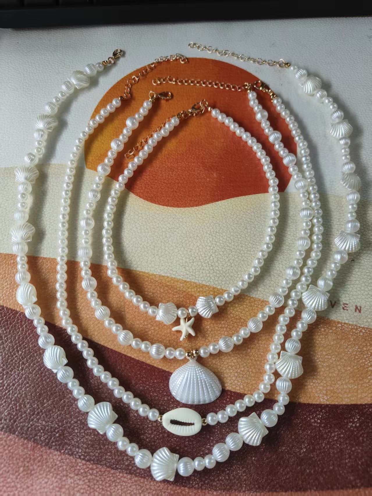 Bohemian Layered Necklaces For Women Featuring Shell Pendants With Imitation Pearl Accents, Perfect For Beach Wear