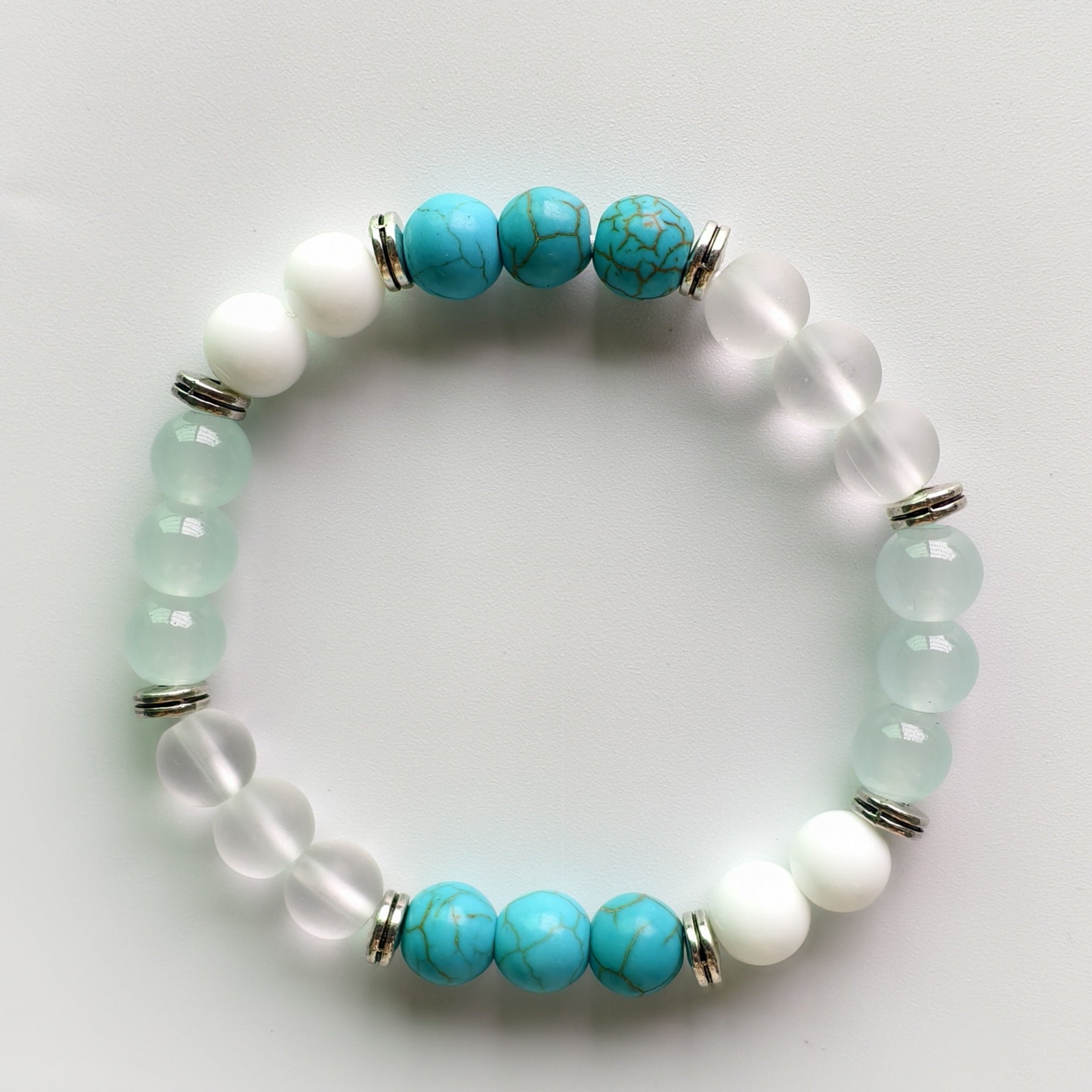 Heart Shape Beaded Bracelet In Green Natural Stone With Turquoise Inlay, Unisex Design