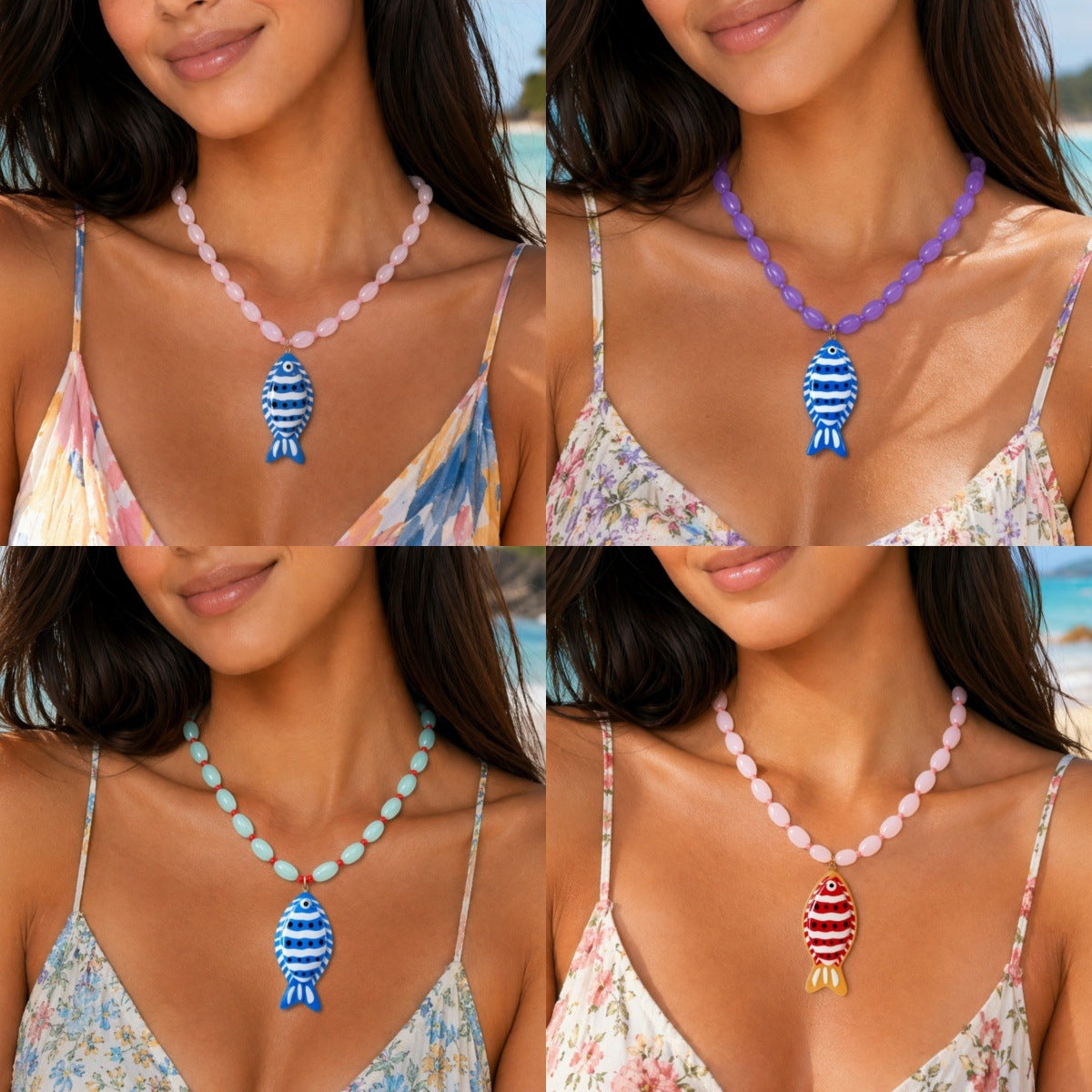 Handmade Tropical Fish Pendant Necklace For Women Featuring Acrylic Resin In Vibrant Colour
