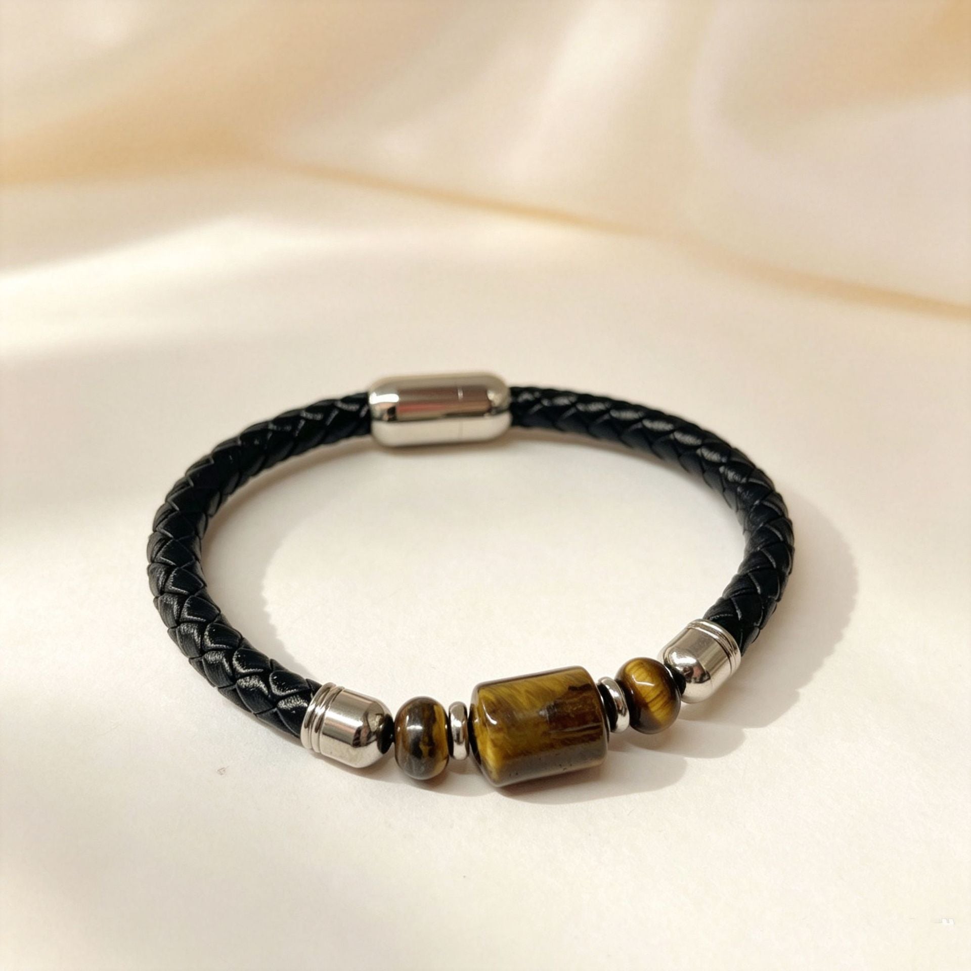Handmade Stripe Unisex Bracelet With PU Leather Rope Chain And Crystal Inlay Material