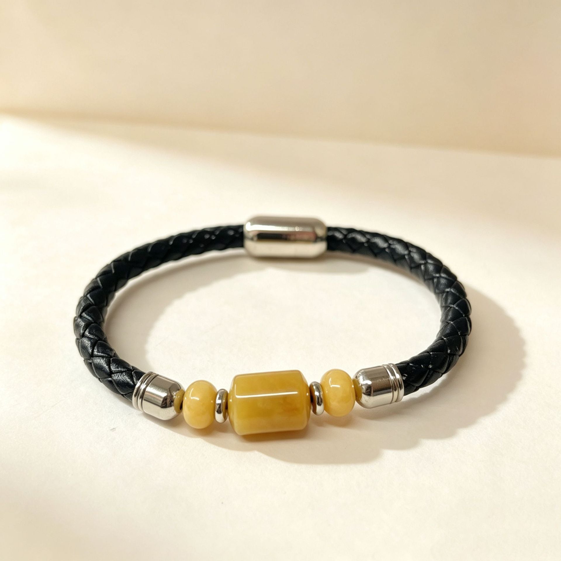 Handmade Stripe Unisex Bracelet With PU Leather Rope Chain And Crystal Inlay Material