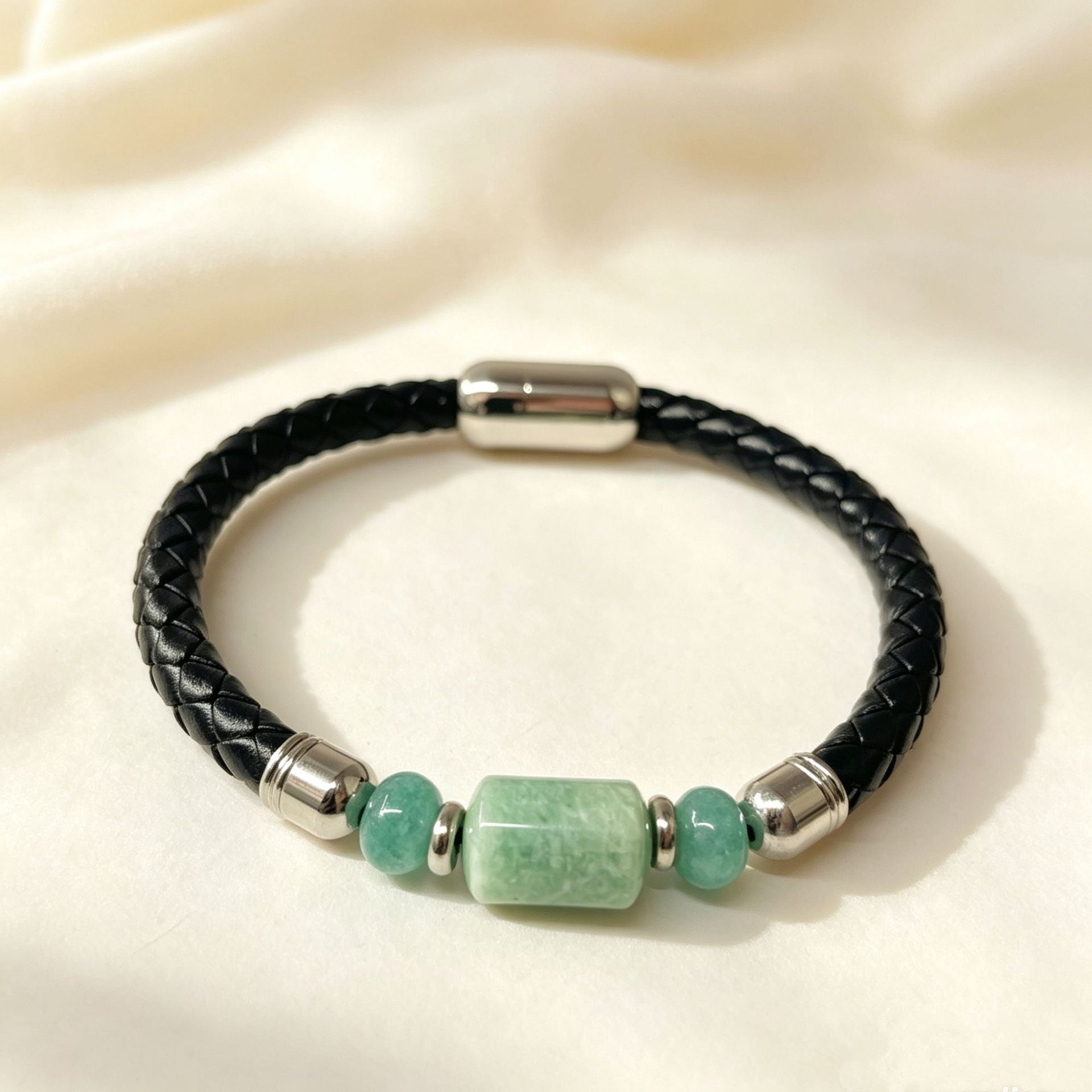 Handmade Stripe Unisex Bracelet With PU Leather Rope Chain And Crystal Inlay Material