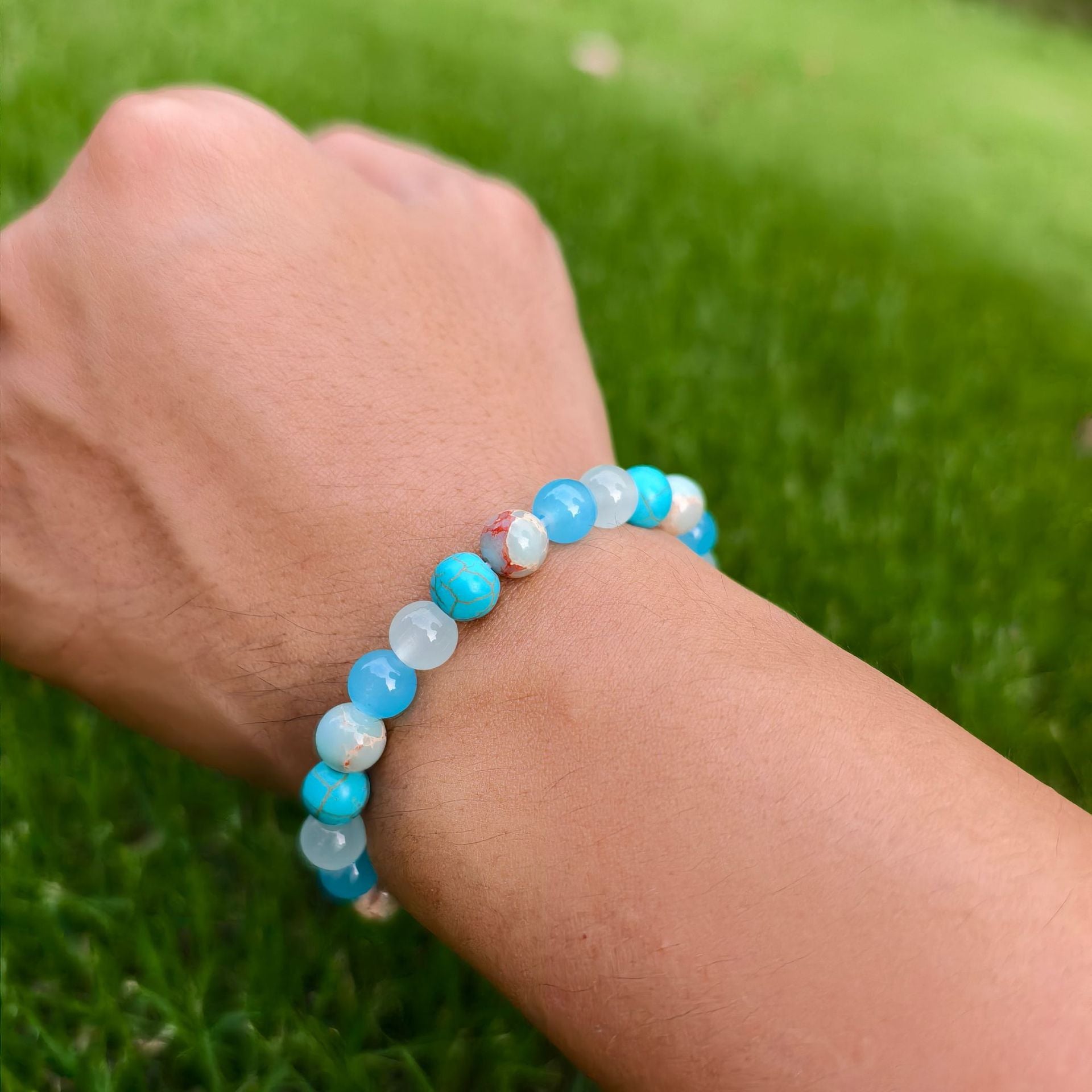 Heart Shape Beaded Bracelet In Multicolor Featuring Natural Stone And Turquoise Inlay For Unisex Wear