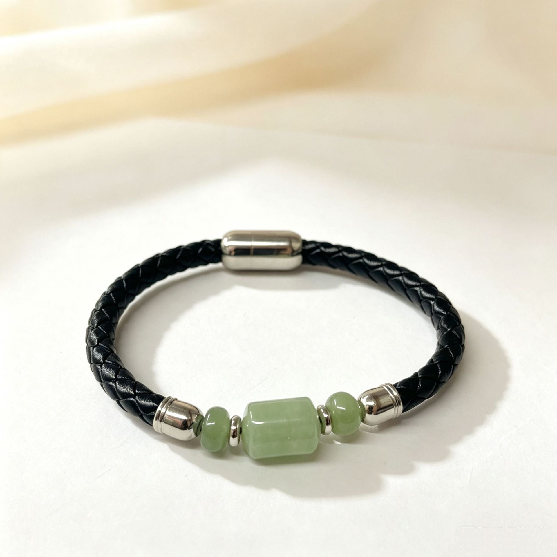 Handmade Stripe Unisex Bracelet With PU Leather Rope Chain And Crystal Inlay Material