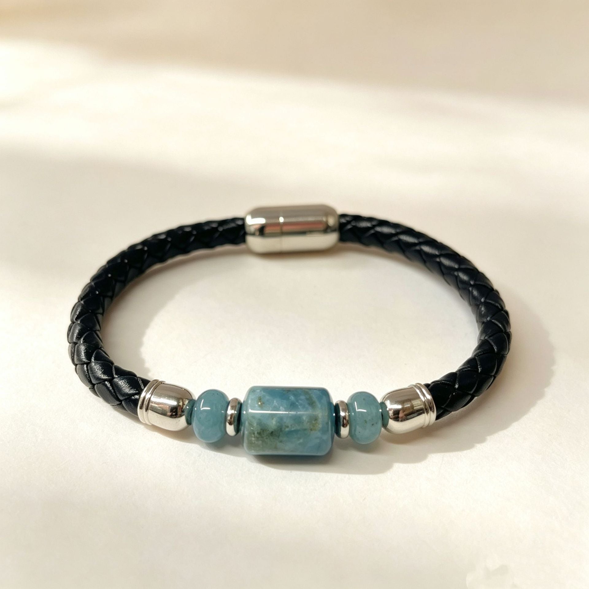 Handmade Stripe Unisex Bracelet With PU Leather Rope Chain And Crystal Inlay Material