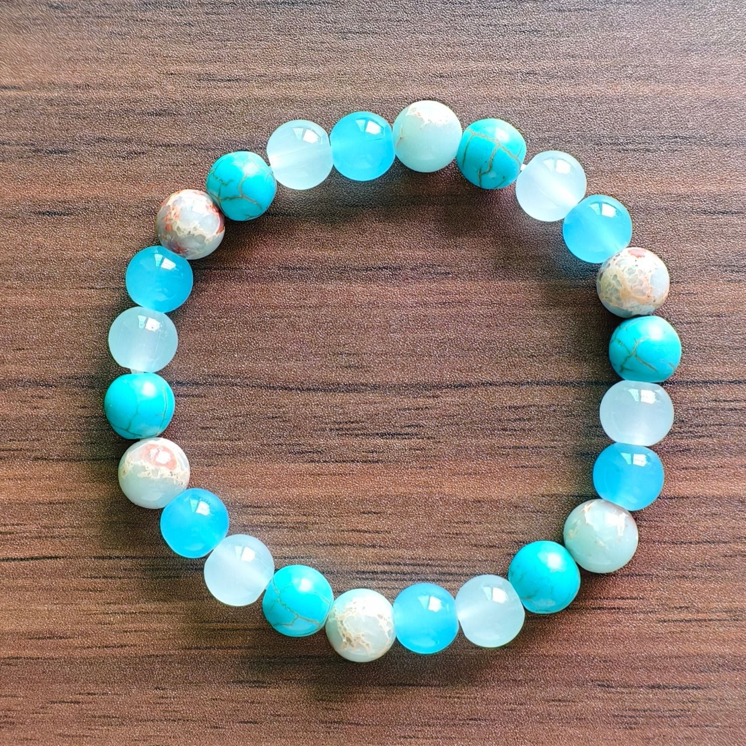 Heart Shape Beaded Bracelet In Multicolor Featuring Natural Stone And Turquoise Inlay For Unisex Wear