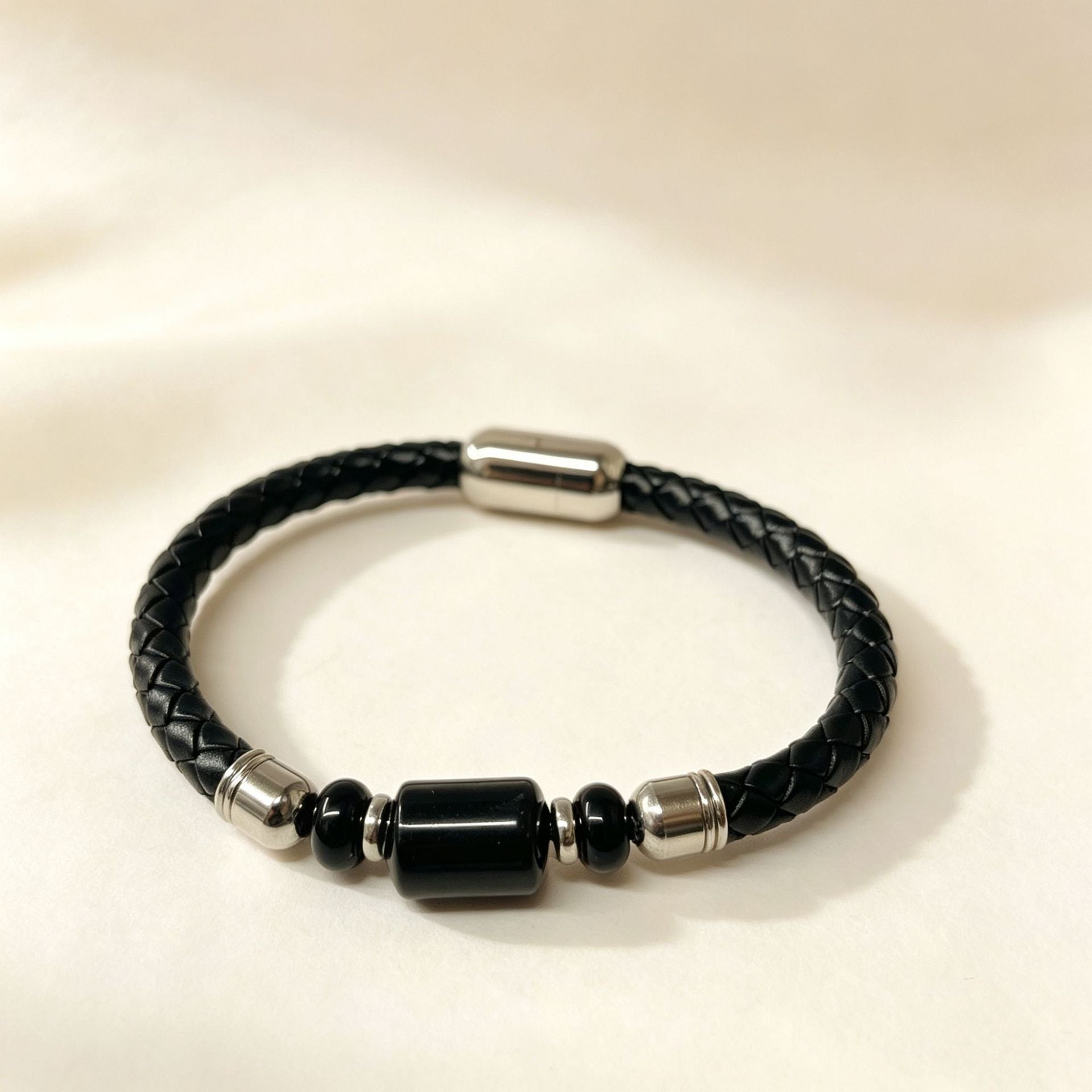 Handmade Stripe Unisex Bracelet With PU Leather Rope Chain And Crystal Inlay Material
