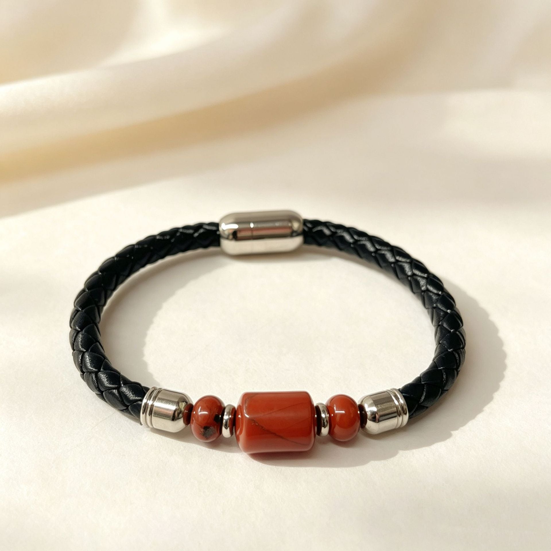 Handmade Stripe Unisex Bracelet With PU Leather Rope Chain And Crystal Inlay Material
