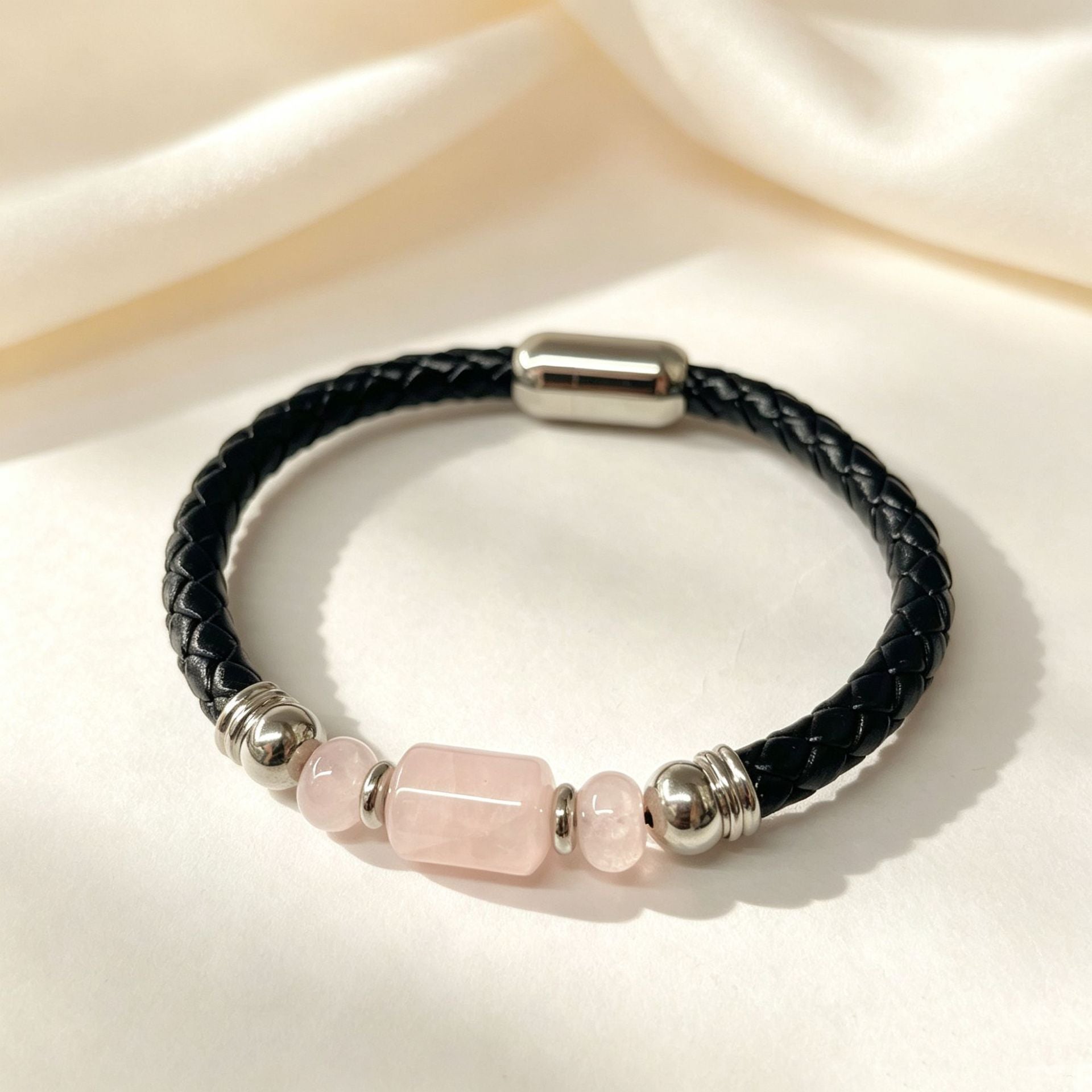 Handmade Stripe Unisex Bracelet With PU Leather Rope Chain And Crystal Inlay Material