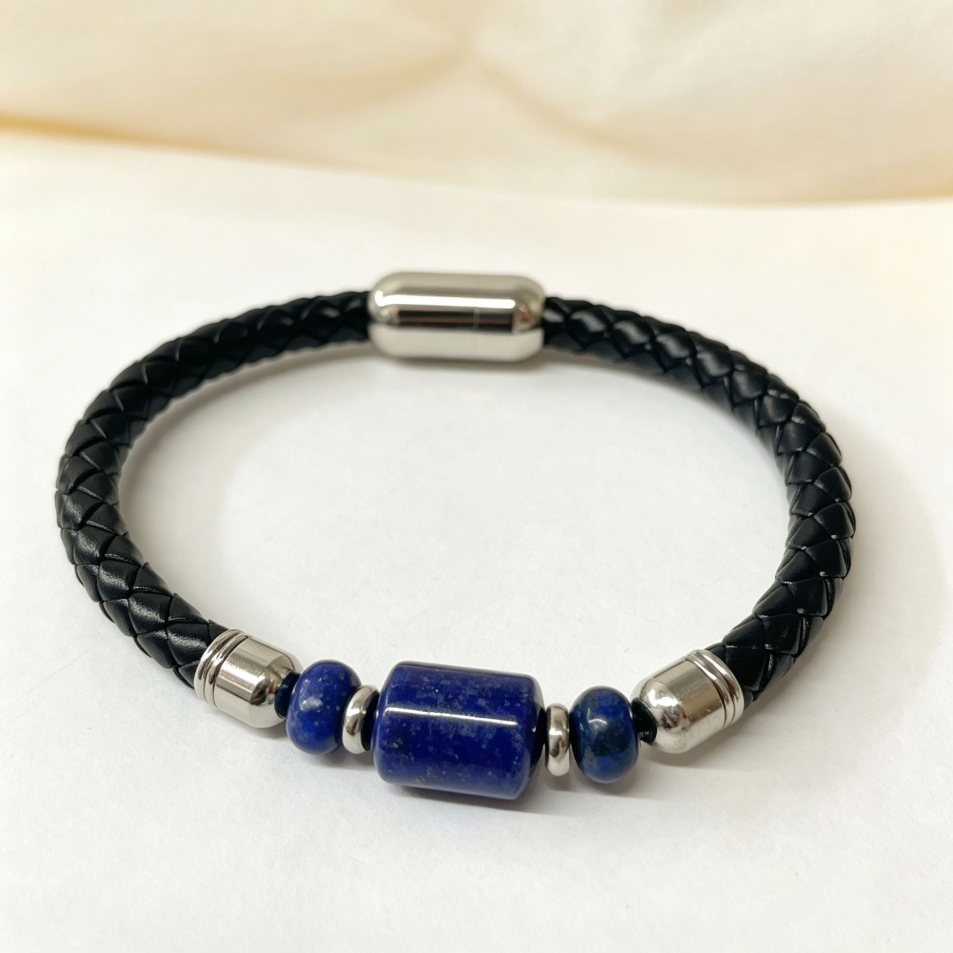 Handmade Stripe Unisex Bracelet With PU Leather Rope Chain And Crystal Inlay Material