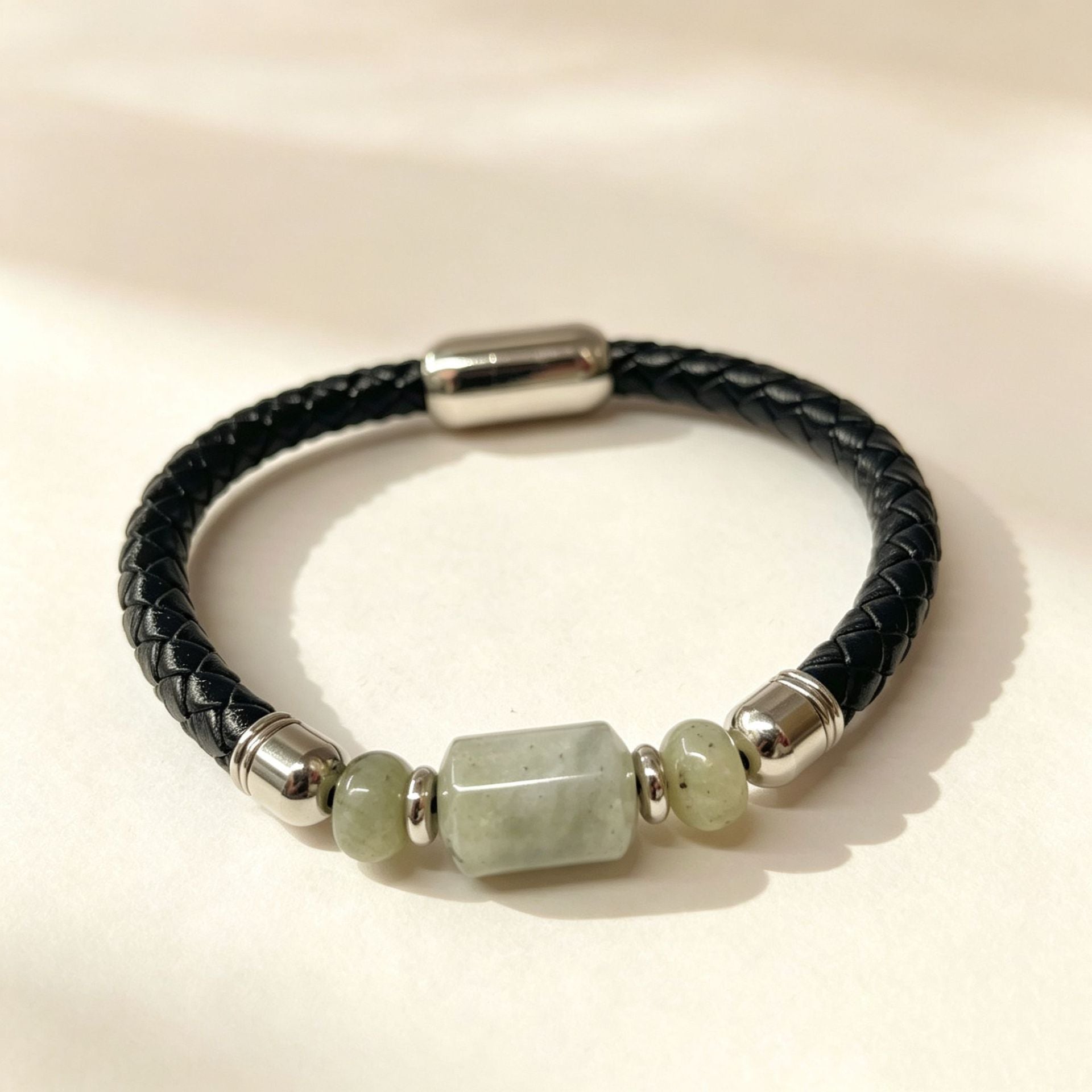 Handmade Stripe Unisex Bracelet With PU Leather Rope Chain And Crystal Inlay Material