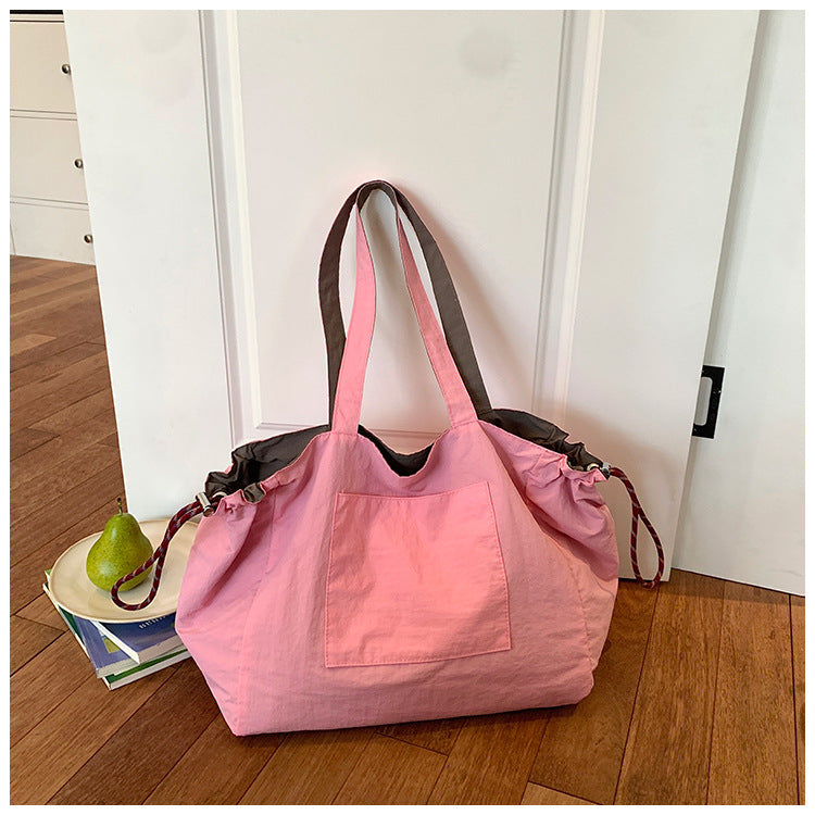 Color Block Square Canvas Bag For Women With Single Shoulder Strap, Large Capacity Canvas Shoulder Bag