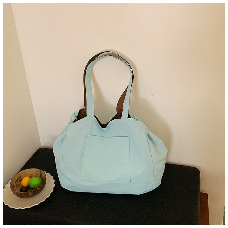 Color Block Square Canvas Bag For Women With Single Shoulder Strap, Large Capacity Canvas Shoulder Bag