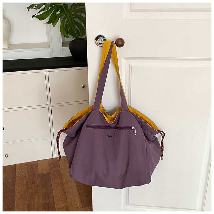 Color Block Square Canvas Bag For Women With Single Shoulder Strap, Large Capacity Canvas Shoulder Bag