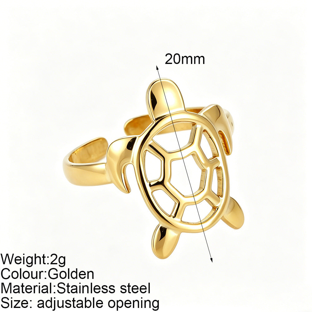 Starfish Adjustable Ring For Women In Marine Style, Asymmetrical Design With PVD Coated 304 Stainless Steel And Shell Inlay