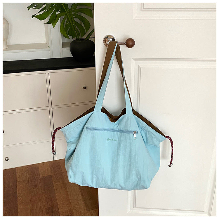 Color Block Square Canvas Bag For Women With Single Shoulder Strap, Large Capacity Canvas Shoulder Bag