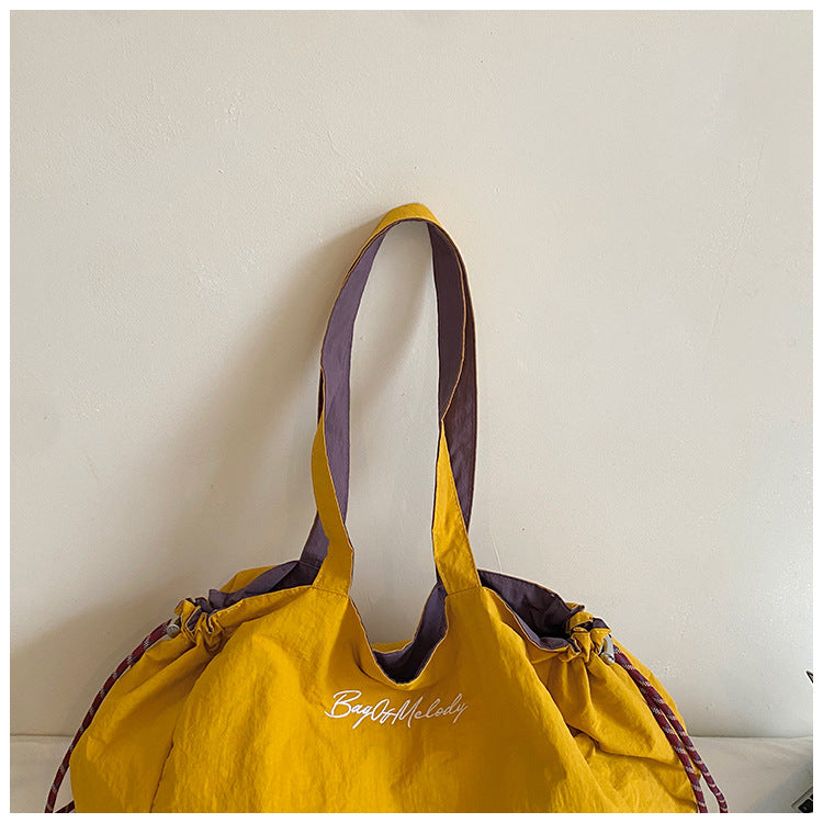 Color Block Square Canvas Bag For Women With Single Shoulder Strap, Large Capacity Canvas Shoulder Bag