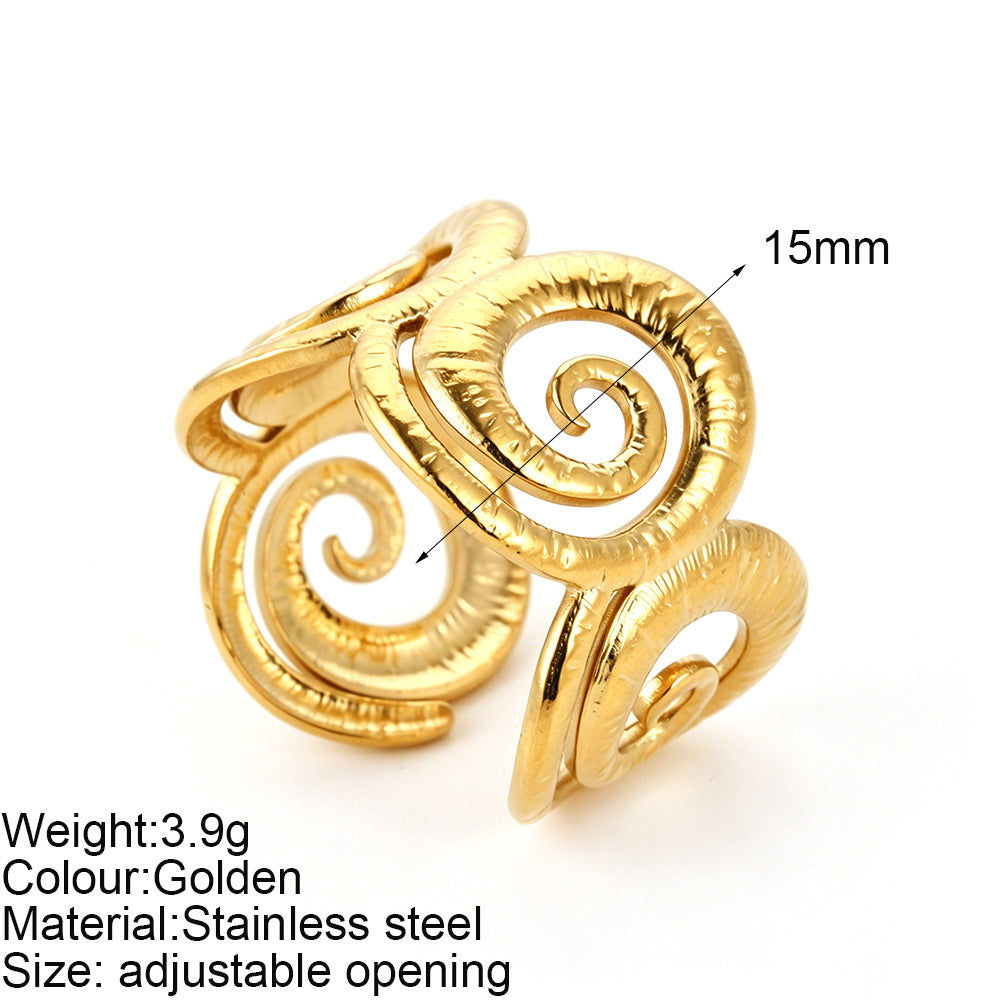 Starfish Adjustable Ring For Women In Marine Style, Asymmetrical Design With PVD Coated 304 Stainless Steel And Shell Inlay