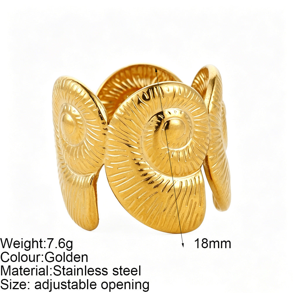 Starfish Adjustable Ring For Women In Marine Style, Asymmetrical Design With PVD Coated 304 Stainless Steel And Shell Inlay