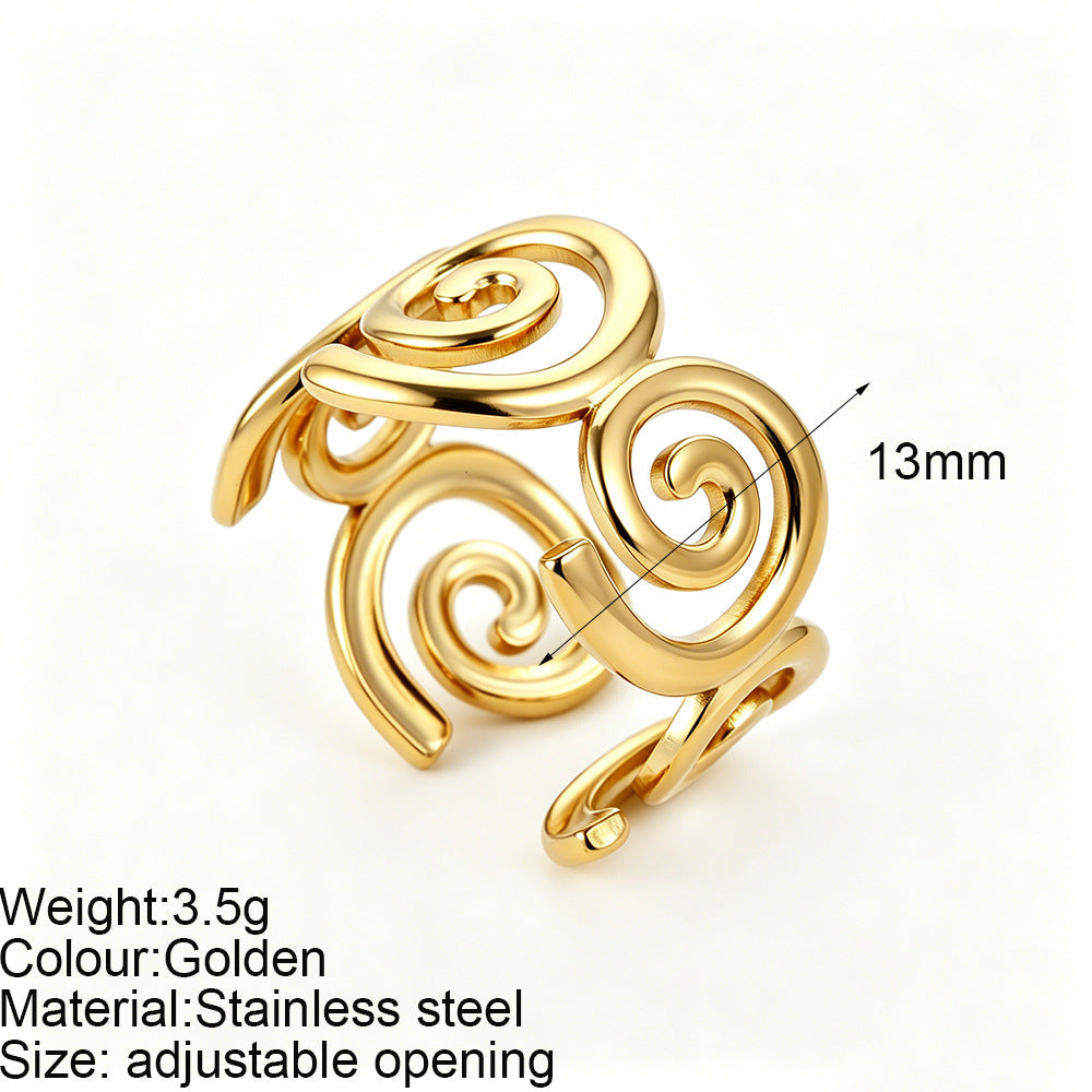 Starfish Adjustable Ring For Women In Marine Style, Asymmetrical Design With PVD Coated 304 Stainless Steel And Shell Inlay