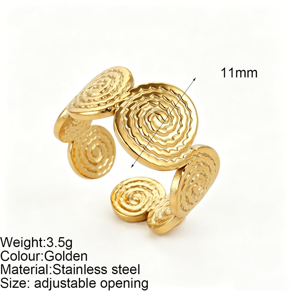 Starfish Adjustable Ring For Women In Marine Style, Asymmetrical Design With PVD Coated 304 Stainless Steel And Shell Inlay