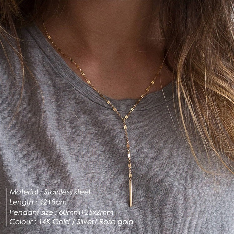 Geometric Double Layer Necklaces For Women In Steel Color, 304 Stainless Steel With Electroplated Finish And Thin Chain