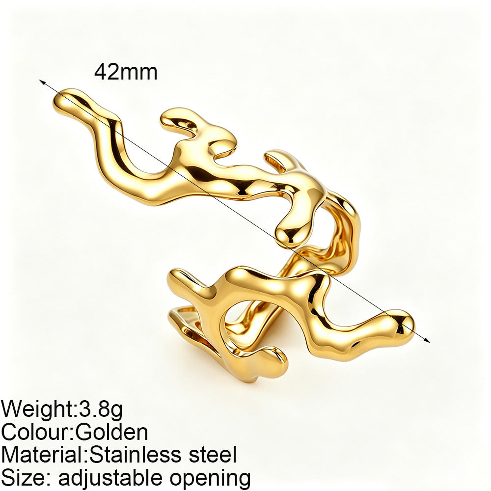 Starfish Adjustable Ring For Women In Marine Style, Asymmetrical Design With PVD Coated 304 Stainless Steel And Shell Inlay