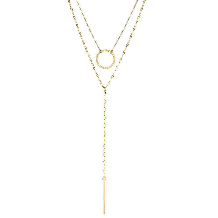 Geometric Double Layer Necklaces For Women In Steel Color, 304 Stainless Steel With Electroplated Finish And Thin Chain