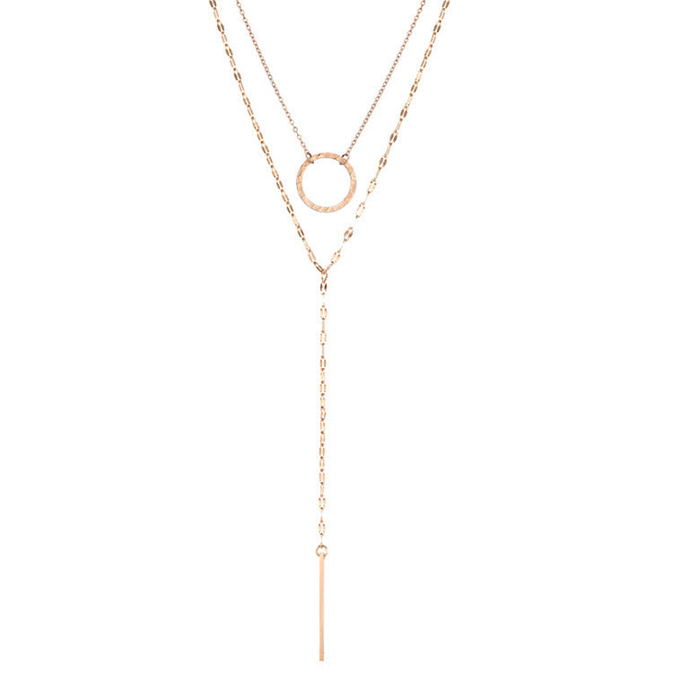 Geometric Double Layer Necklaces For Women In Steel Color, 304 Stainless Steel With Electroplated Finish And Thin Chain