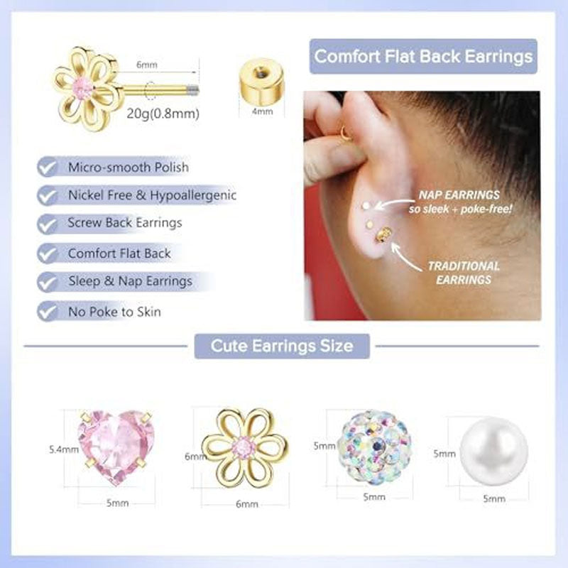 Pentagram Hypoallergenic Stud Earrings For Women In 304 Stainless Steel With 18K Gold PVD Coating And Zircon Inlay