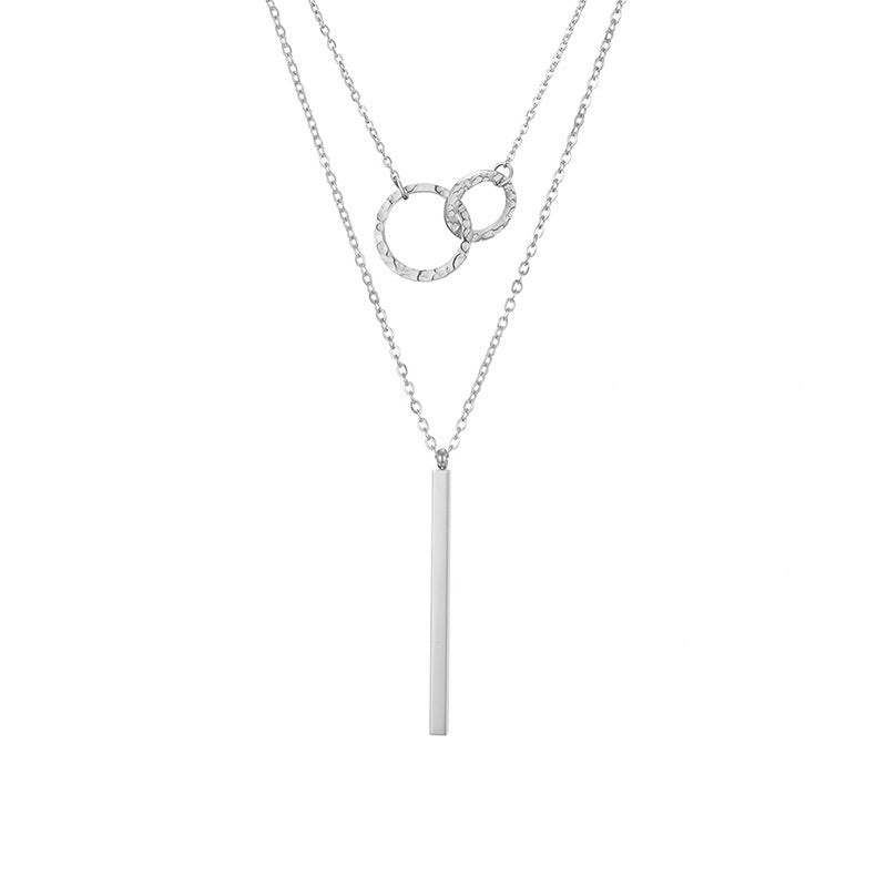 Geometric Double Layer Necklaces For Women, 304 Stainless Steel Steel Color With Electroplated Finish And Thin Chain